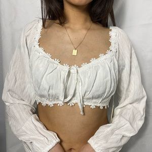 SOLD | Sisters of the Tribe White floral Boho Crop Top, Size S/2/UK 6